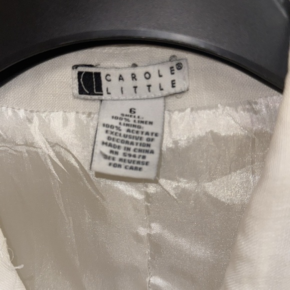 Carole Little White Linen Embroidered Pantsuit 90’s Wide Leg Tailored Fit Sz 6 - Picture 4 of 15